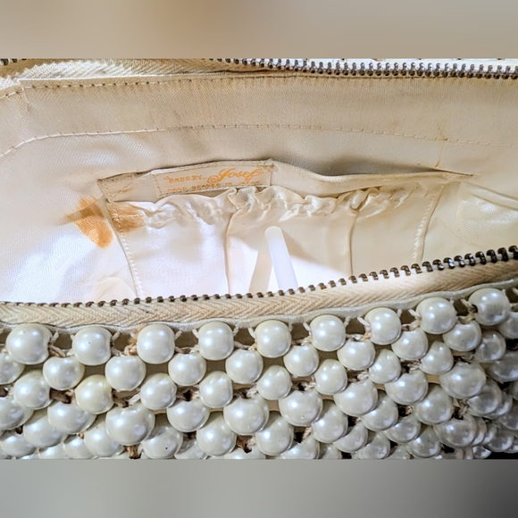 1950s Hand Beaded Faux Pearls Clutch Bag By Josef - Made In Japan - Picture 7 of 13